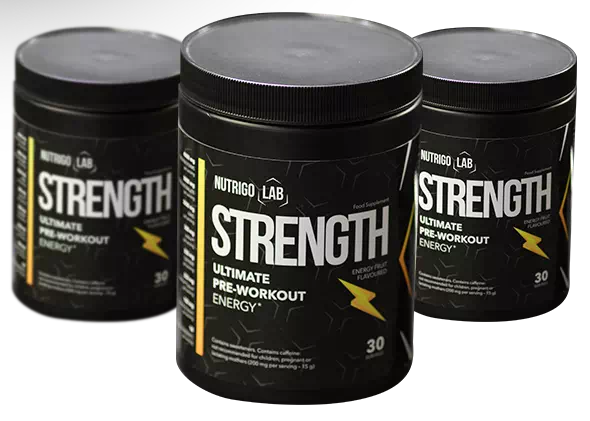 Confezione di Nutrigo Lab Strength, integratore per migliorare forza e resistenza.