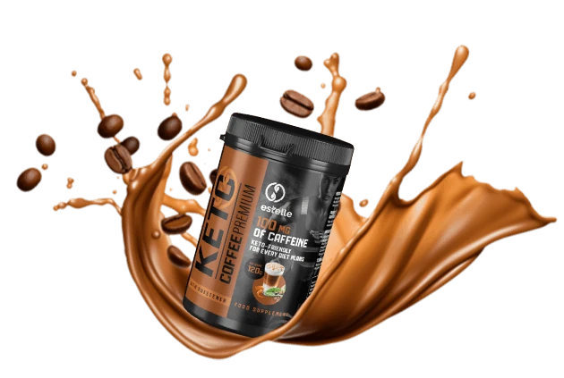 Keto Coffee in una scena con chicchi di caffè, per un'efficace perdita di peso.
