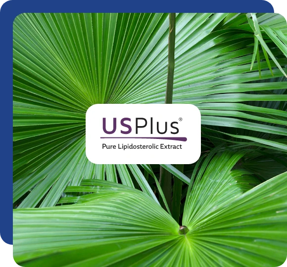 Logo USPlus con la confezione di NuProstate, evidenziando l'ingrediente principale.